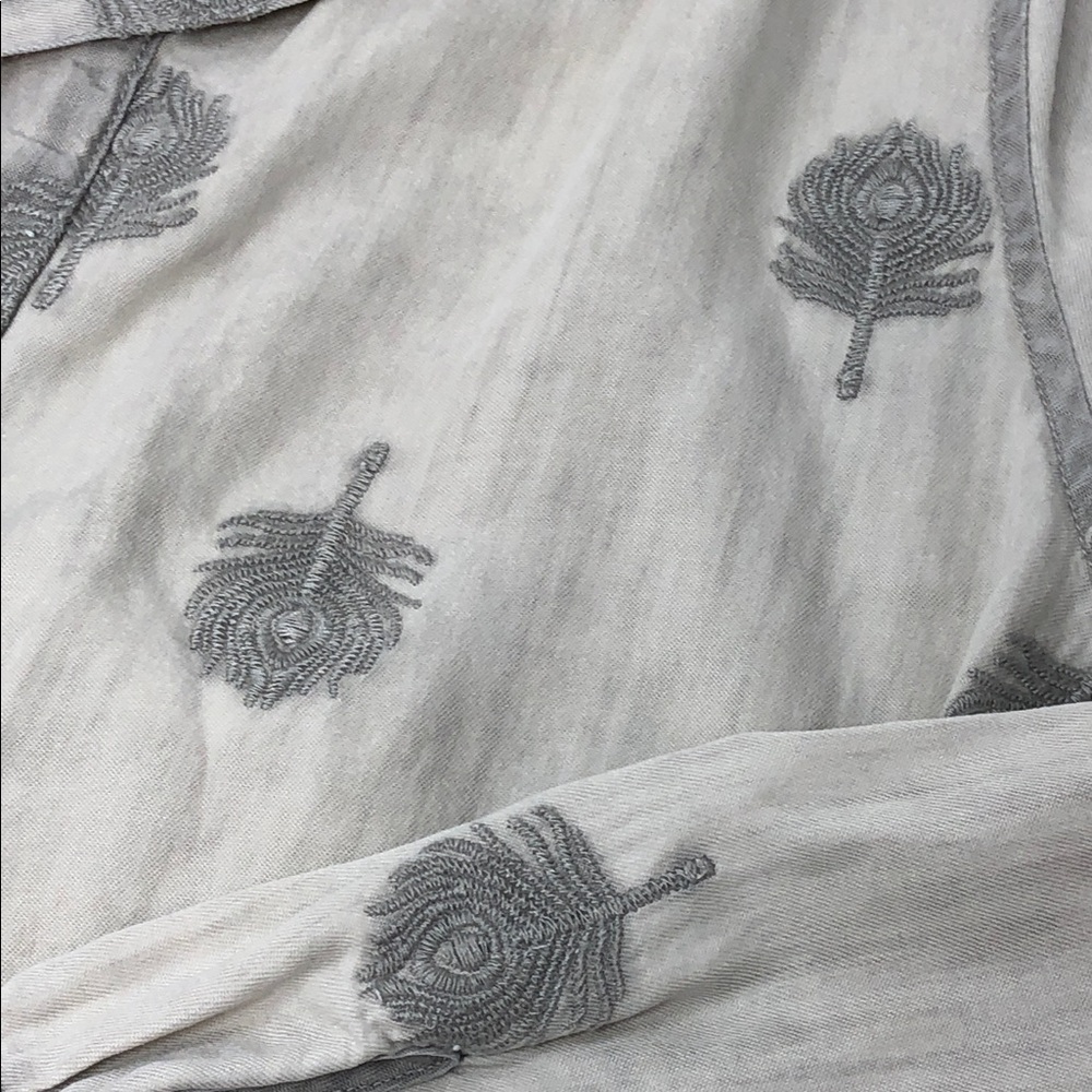Soft Surroundings Shirt Dress Peacock Feather Embroidered Preppy Coastal Size L - Picture 11 of 11